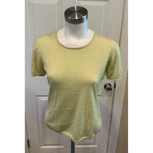 Akris Green Striped 100% Cashmere T-Shirt, Size 8 (US) 40 (FR)